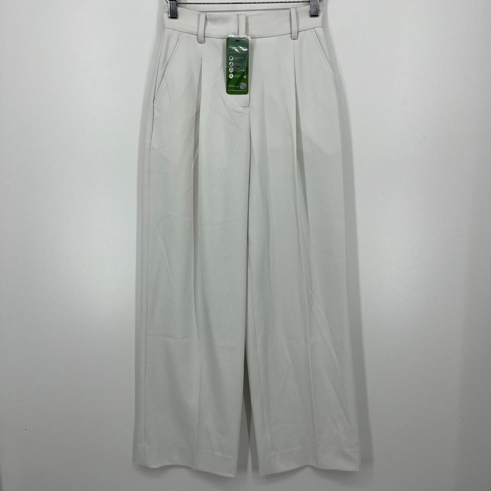 Amour Vert Pleated Wide Leg Trouser Pants Women's‎ Size 0 White Straight Leg NWT